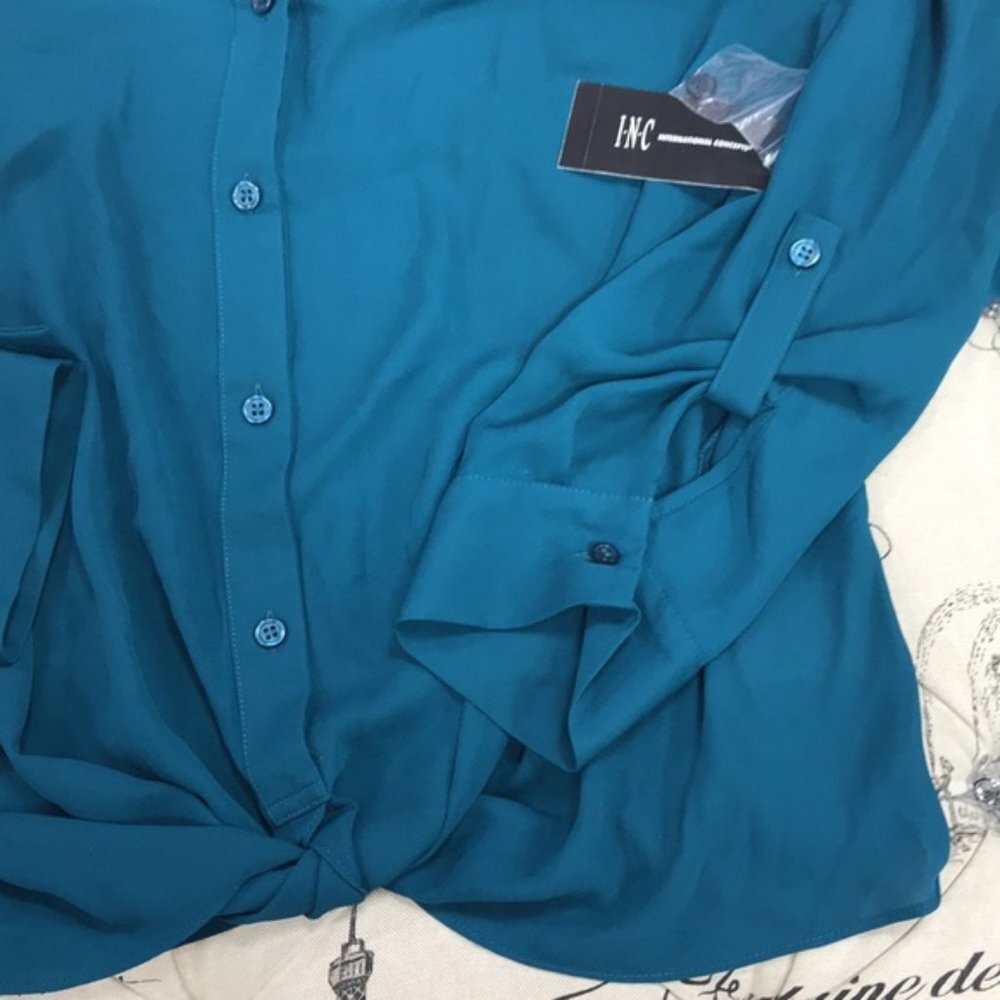 Inc Twist-Front Button-Up Top - Picture 4 of 6